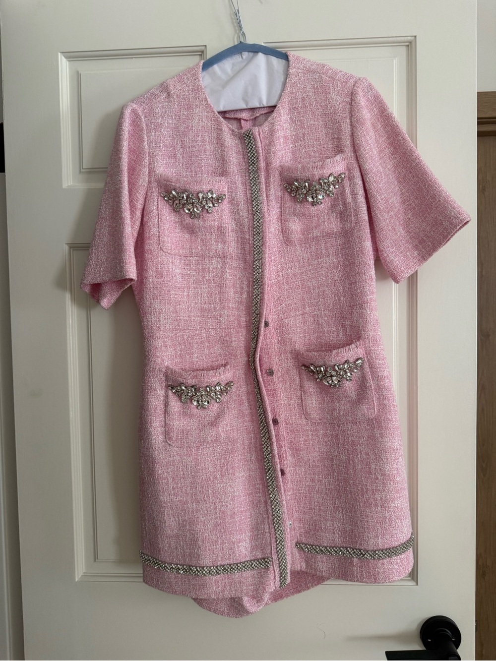 Maje Pink Tweed Embellished Dress